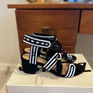 Schutz Black and White Strappy Sandals